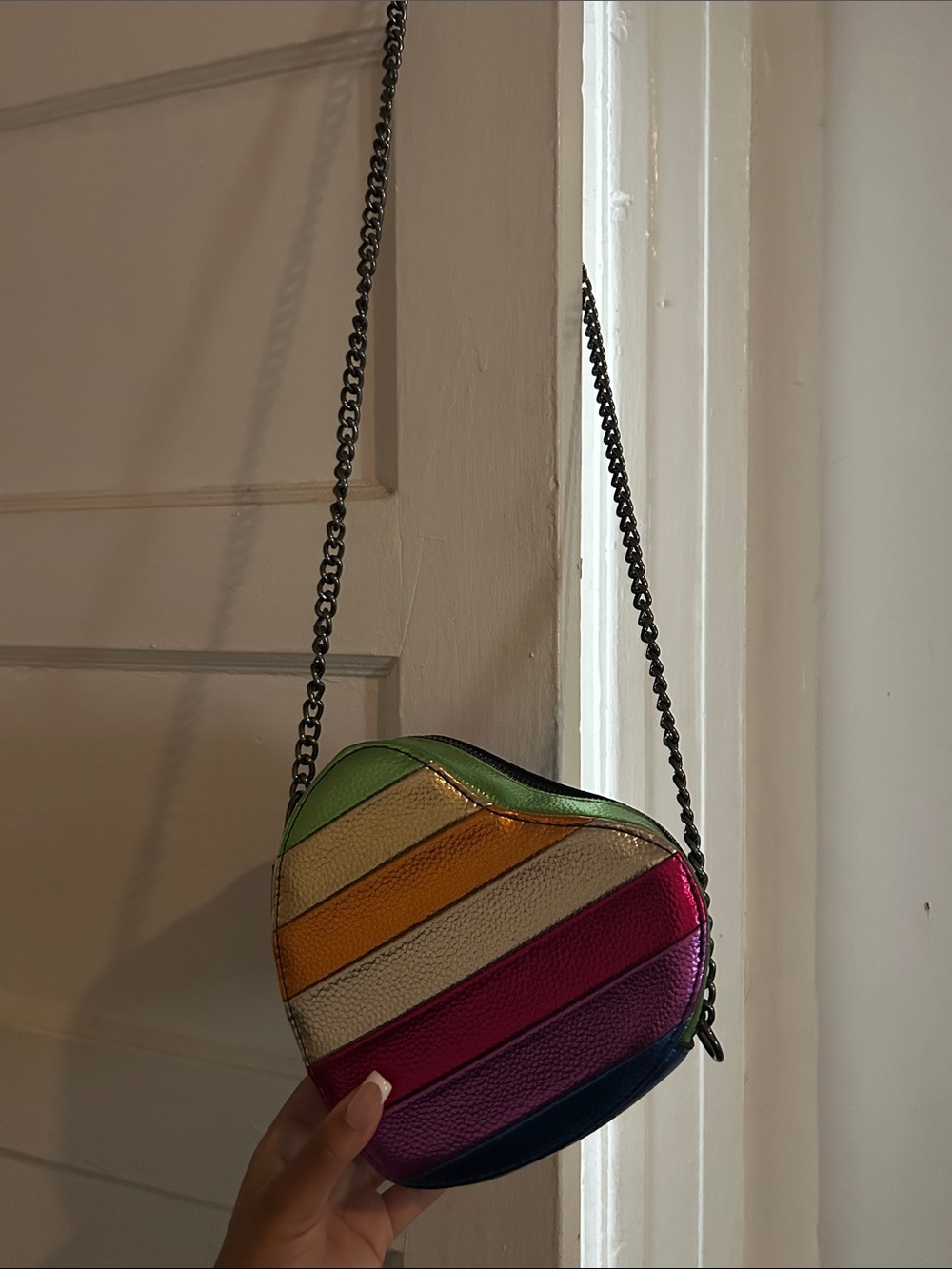Rainbow Striped Heart Crossbody Bag - Multicolor